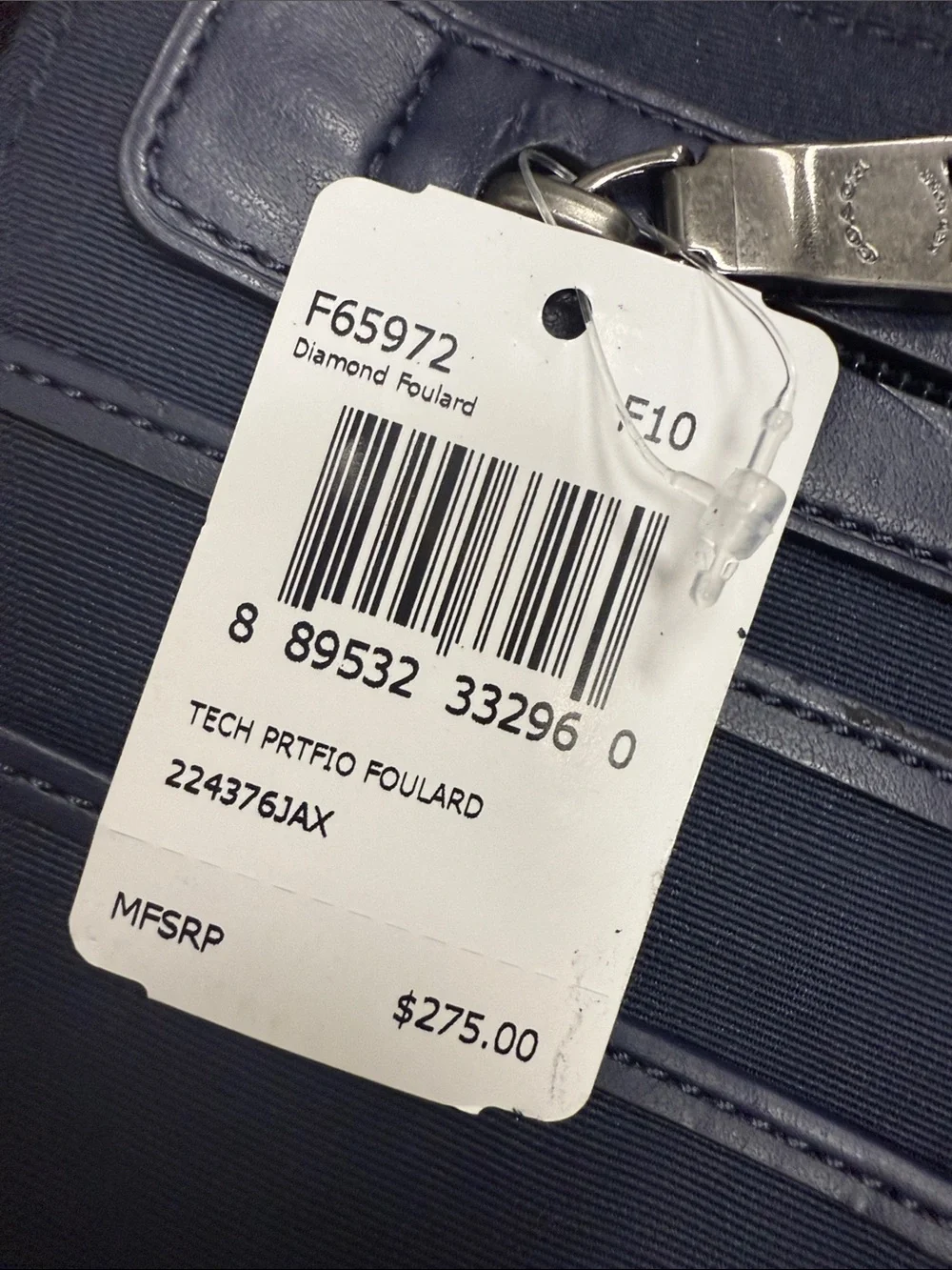 Coach Men's Zip Folio in Dark Blue with Tan Accents